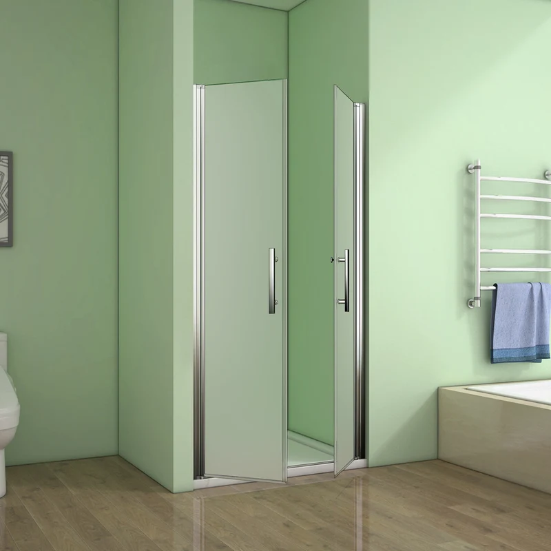 Aica porte de douche battante verre satiné et anticalcaire, porte battante en niche, 185cm de haut