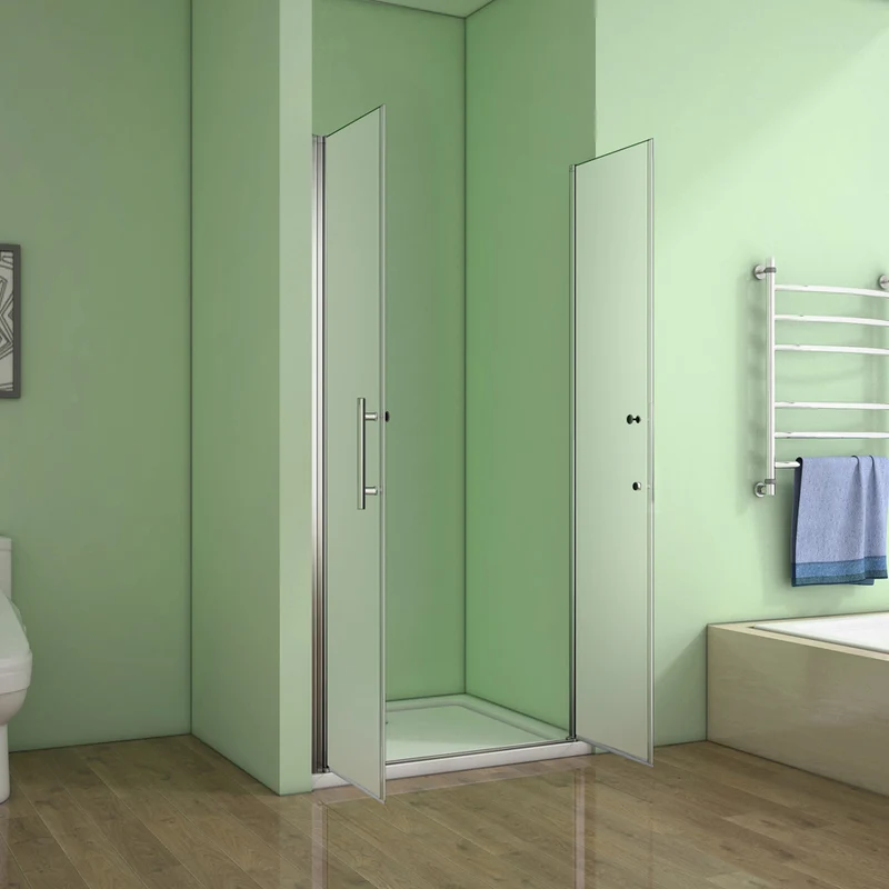 Aica porte de douche battante verre satiné et anticalcaire, porte battante en niche, 185cm de haut