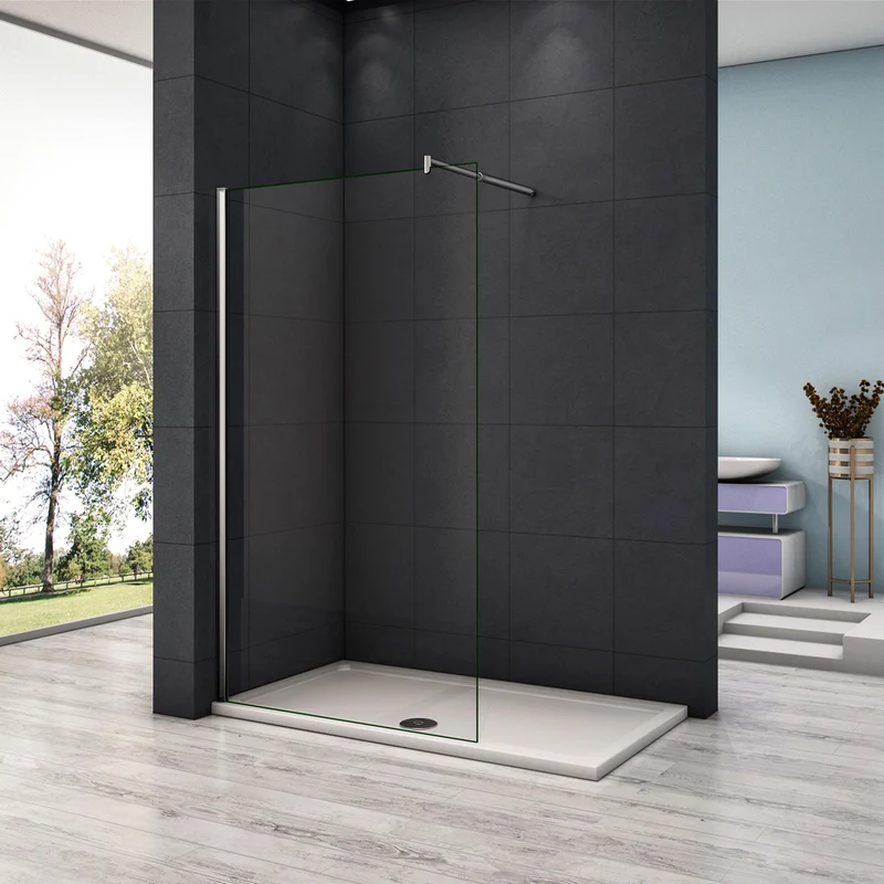 Aica paroi de douche à l'italienne, paroi de douche en 8mm verre anticalcaire, livré avec une barre extensible 70-120cm