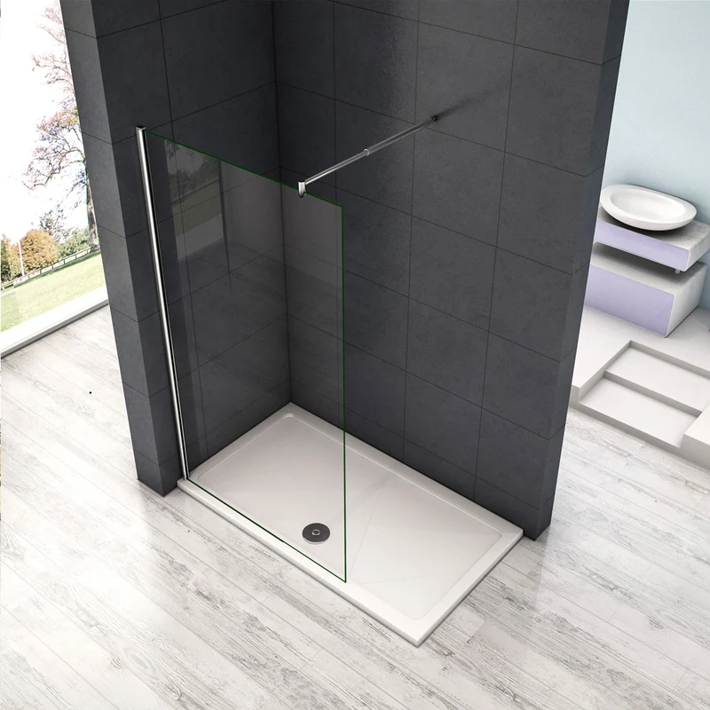 Aica paroi de douche à l'italienne, paroi de douche en 8mm verre anticalcaire, livré avec une barre extensible 70-120cm