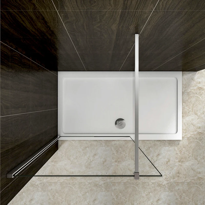 Aica paroi de douche à l'italienne avec barre de fixation 90cm, paroi de douche en 8mm verre anticalcaire