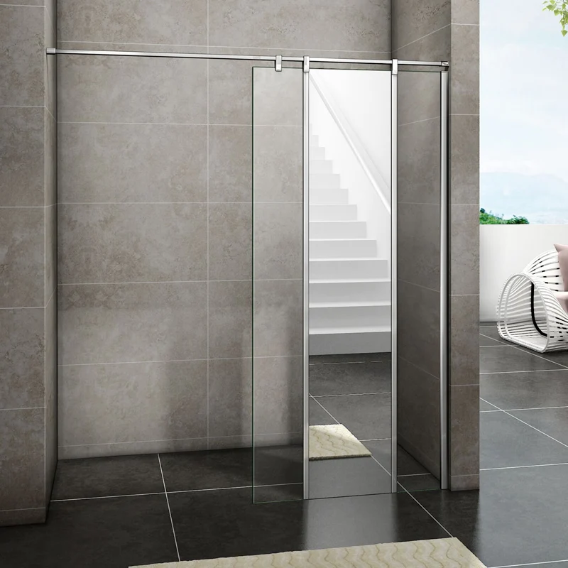 Aica paroi de douche à l’italienne en 8mm verre anticalcaire transparent et miroir, avec une barre de renfort