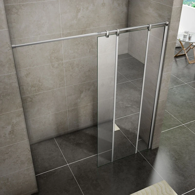 Aica paroi de douche à l’italienne en 8mm verre anticalcaire transparent et miroir, avec une barre de renfort