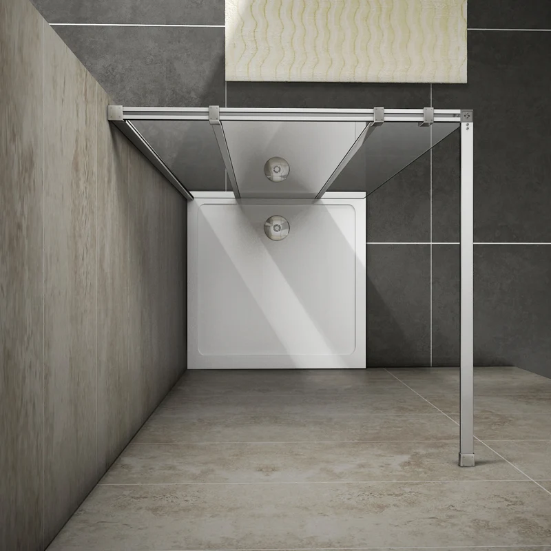 Aica paroi de douche à l’italienne en 8mm verre anticalcaire transparent et miroir, avec une barre de renfort