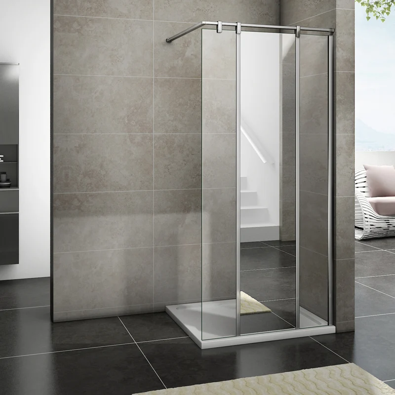 Aica paroi de douche à l’italienne en 8mm verre anticalcaire transparent et miroir, avec une barre de renfort