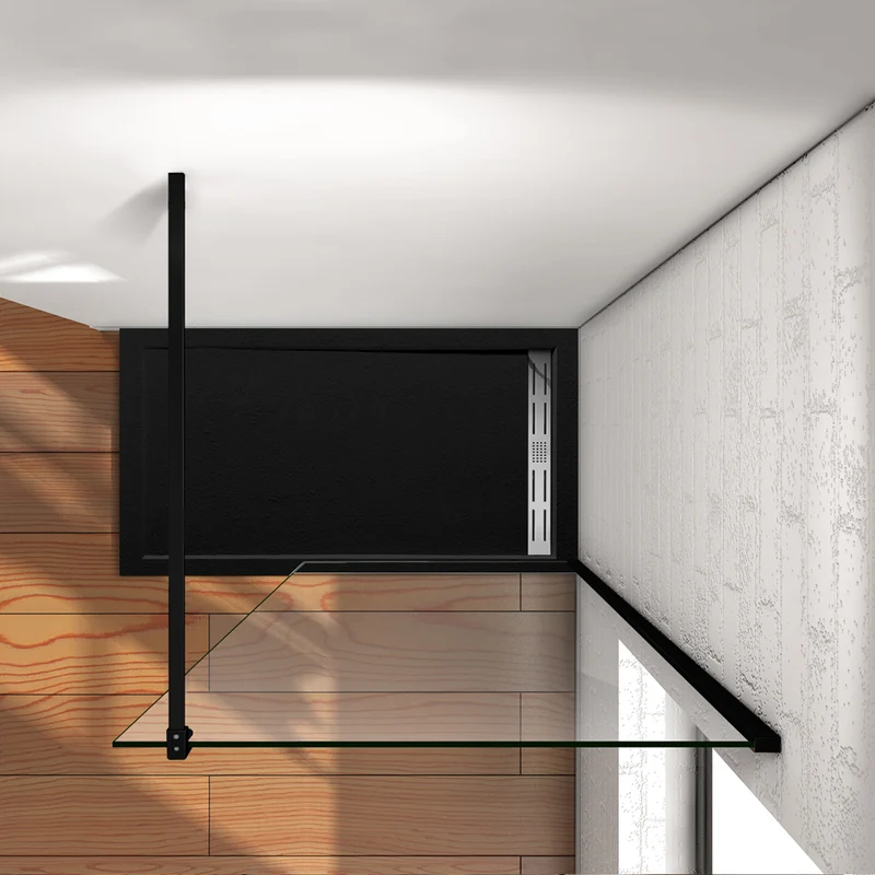 Aica paroi de douche à l’italienne en noire mat, paroi de douche en 8mm verre anticalcaire, livré avec une barre de fixation 140cm en noire mat