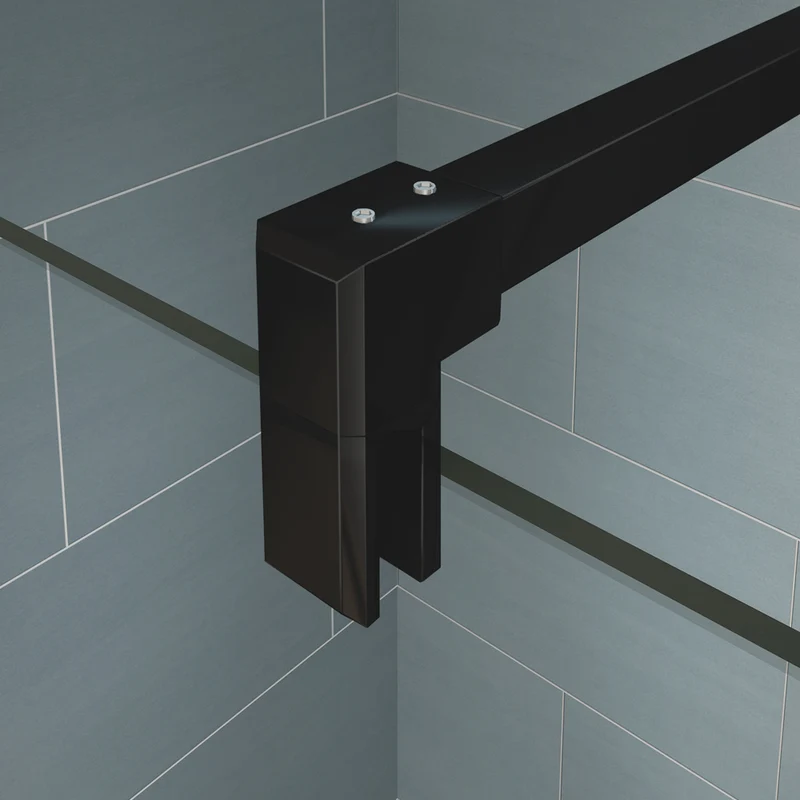 Aica paroi de douche à l’italienne en noire mat, paroi de douche en 8mm verre anticalcaire, livré avec une barre de fixation 140cm en noire mat