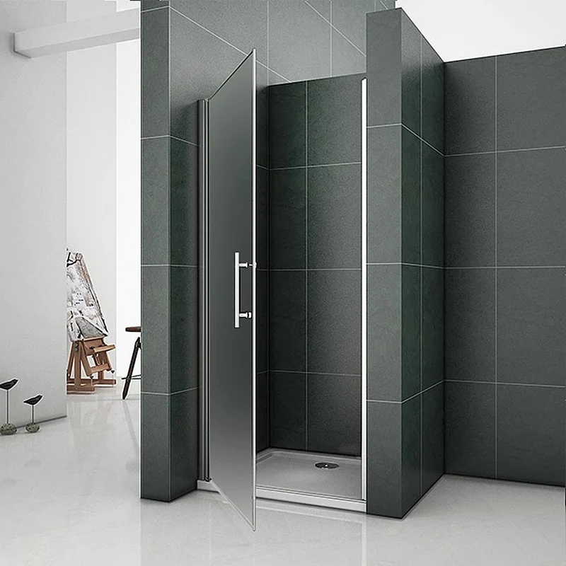 Aica porte de douche pivotante 185cm hauteur verre anticalcaire et sablé installation en niche