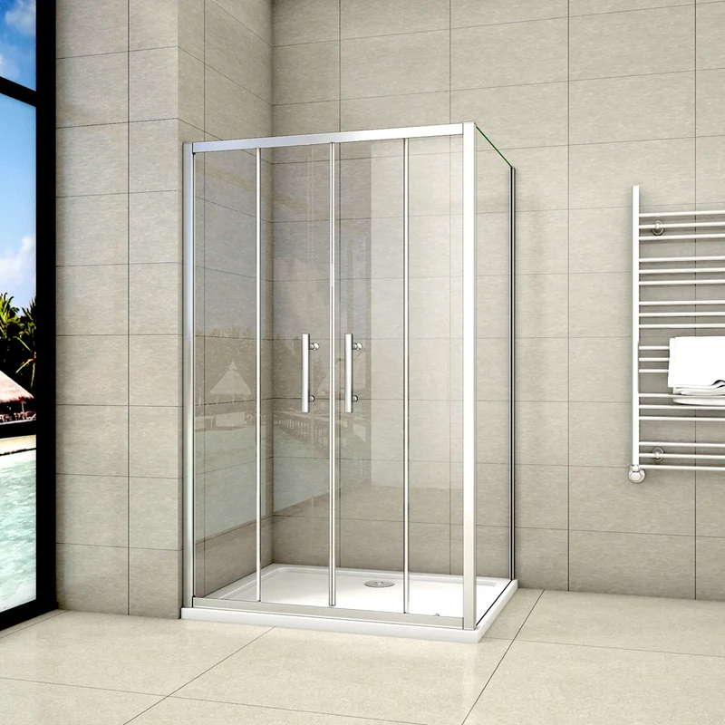 Aica cabine de douche, porte de douche coulissante en niche l'accès au centre avec paroi latérale, verre de sécurité transparent