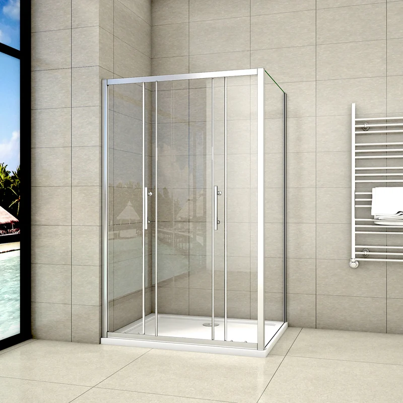 Aica cabine de douche, porte de douche coulissante en niche l'accès au centre avec paroi latérale, verre de sécurité transparent