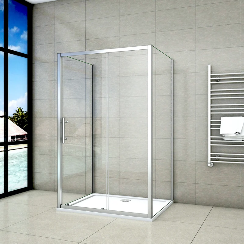 Aica cabine de douche en forme U, une porte de douche coulissante avec 2 parois latérales, verre transparent