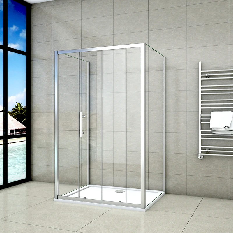Aica cabine de douche en forme U, une porte de douche coulissante avec 2 parois latérales, verre transparent