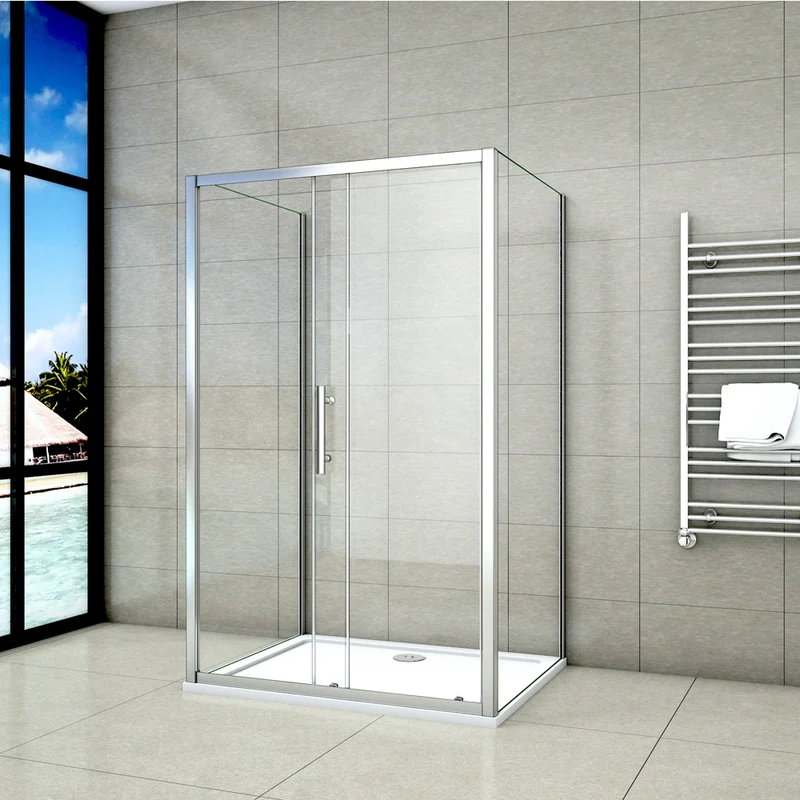 Aica cabine de douche en forme U, une porte de douche coulissante avec 2 parois latérales, verre transparent