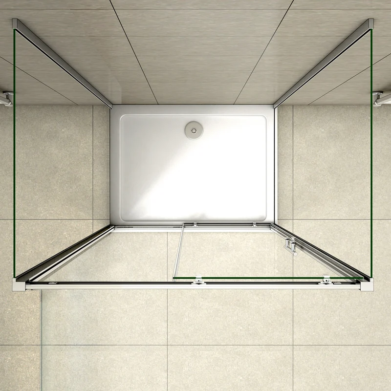 Aica cabine de douche en forme U, une porte de douche coulissante avec 2 parois latérales, verre transparent