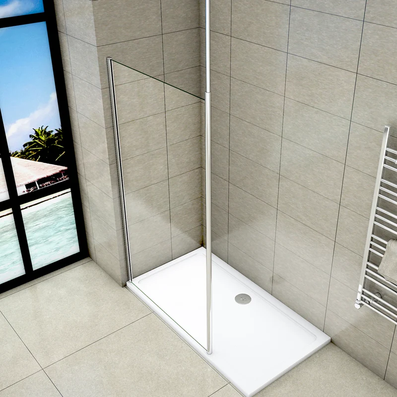 Aica paroi de douche à l'italienne avec une barre de fixé à plafond, paroi de douche, 8mm verre anticalcaire