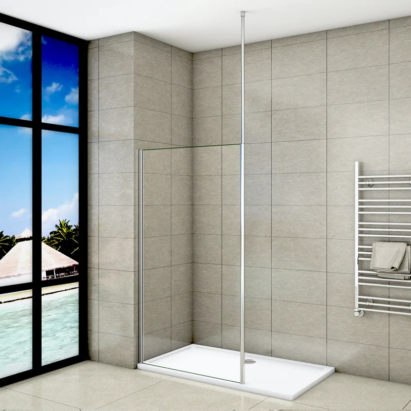 Aica paroi de douche à l'italienne avec une barre de fixé à plafond, paroi de douche, 8mm verre anticalcaire