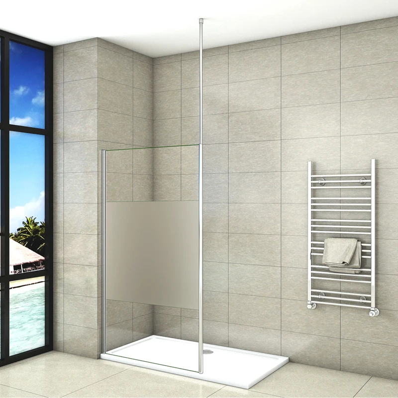 Aica paroi de douche à l'italienne avec une barre de fixé à plafond, paroi de douche, 8mm verre anticalcaire