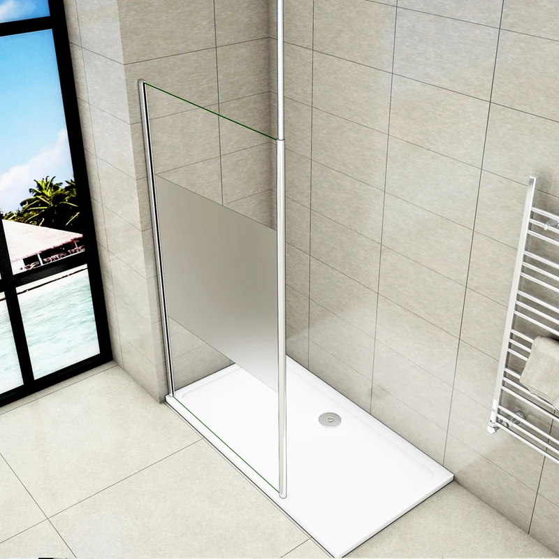 Aica paroi de douche à l'italienne avec une barre de fixé à plafond, paroi de douche, 8mm verre anticalcaire