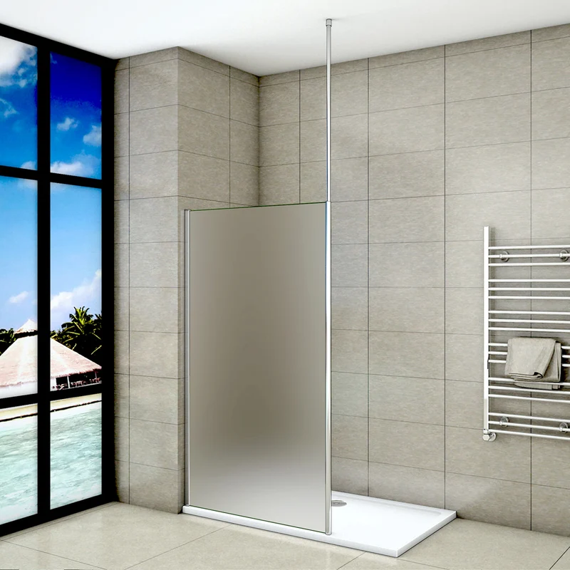 Aica paroi de douche à l'italienne avec une barre de fixé à plafond, paroi de douche, 8mm verre anticalcaire