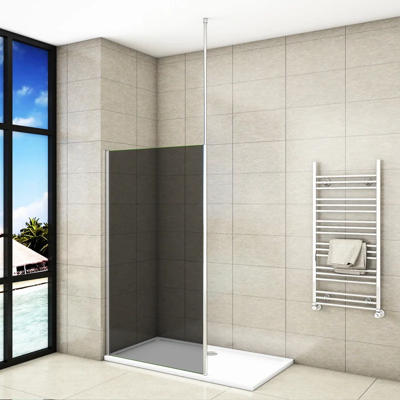 Aica paroi de douche à l'italienne avec une barre de fixé à plafond, paroi de douche, 8mm verre anticalcaire