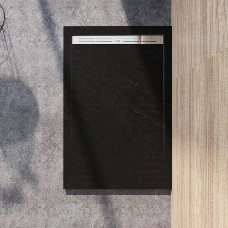 Aica Receveur De Douche Extra-plat Bac à Douche Noir, Grille Inoxydable Et Bonde De Série Incluses