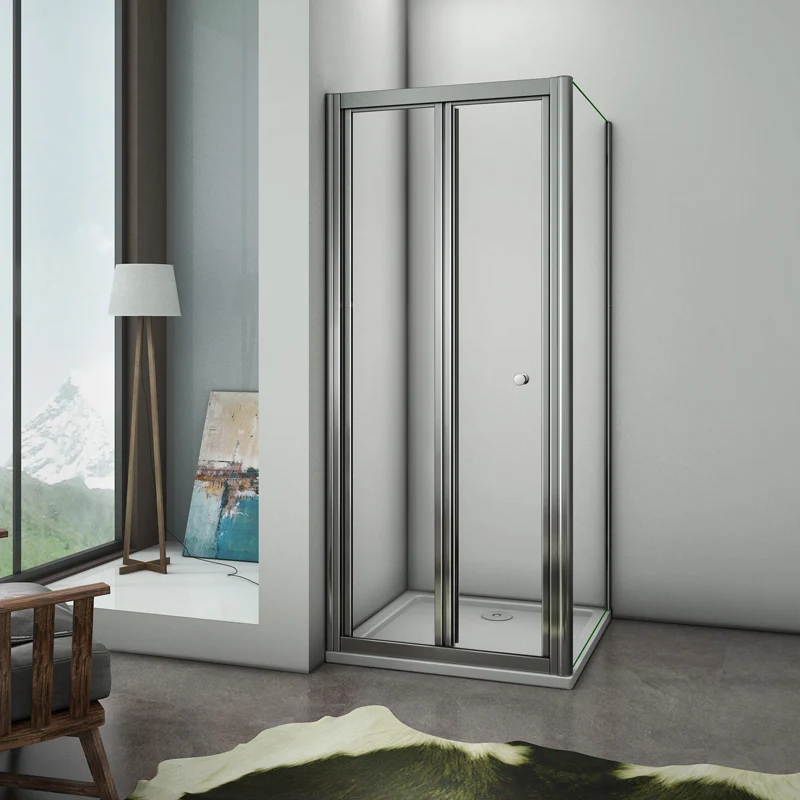 Aica cabine de douche pliante, porte de douche pliante avec une paroi de douche fixe, verre de sécurité et transparent
