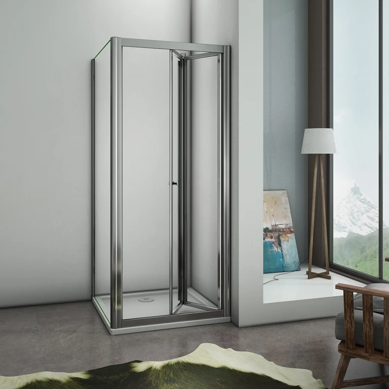 Aica cabine de douche pliante, porte de douche pliante avec une paroi de douche fixe, verre de sécurité et transparent