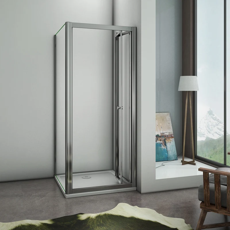Aica cabine de douche pliante, porte de douche pliante avec une paroi de douche fixe, verre de sécurité et transparent