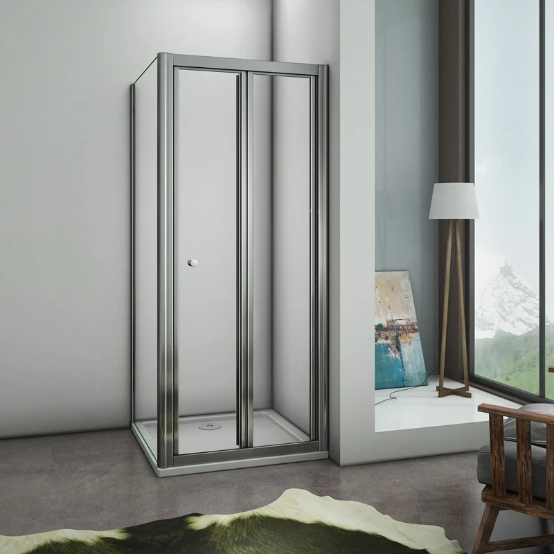 Aica cabine de douche pliante, porte de douche pliante avec une paroi de douche fixe, verre de sécurité et transparent