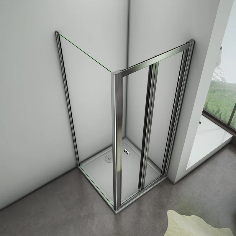 Aica cabine de douche pliante, porte de douche pliante avec une paroi de douche fixe, verre de sécurité et transparent