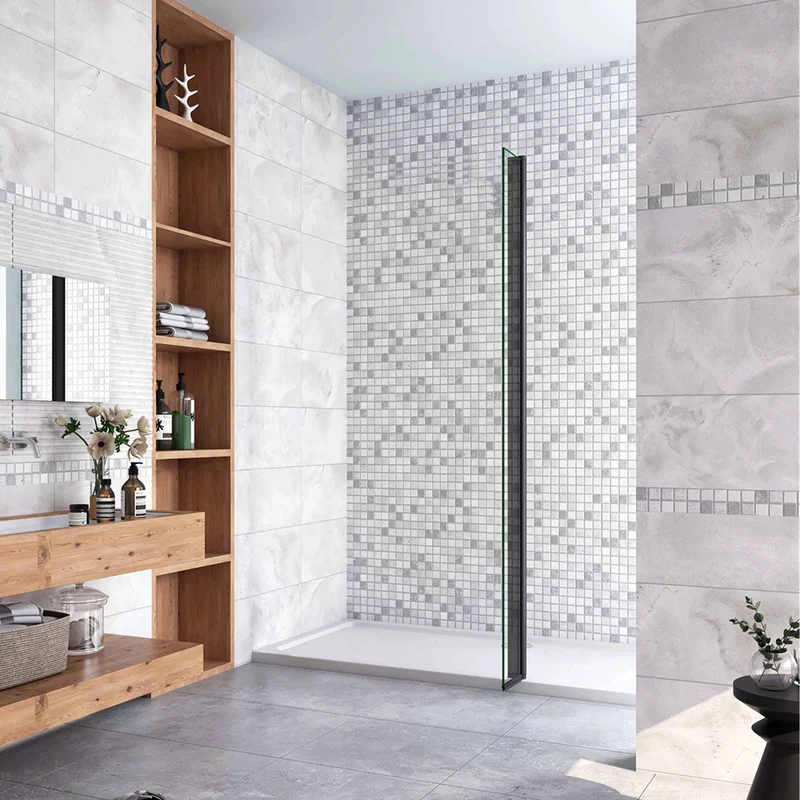 Aica paroi de douche volet pivotant seul pour paroi de douche à l’italienne en 8mm verre anticalcaire, 30/40cm largeur disponible