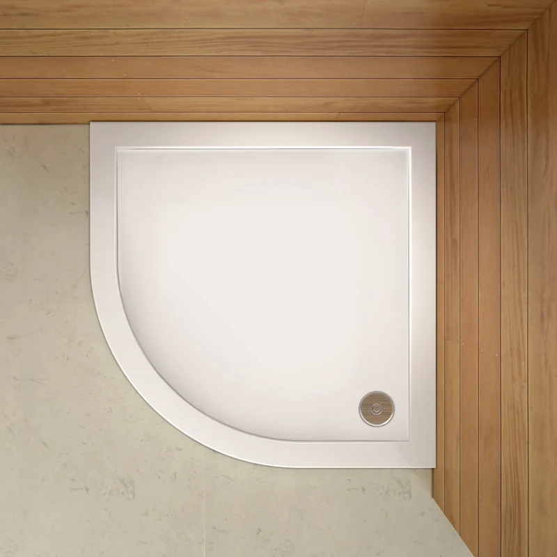 Aica receveur de douche 1/4 de cercle blanc, extra-plat, gel coat, avec le bonde de douche et le siphon 90cm