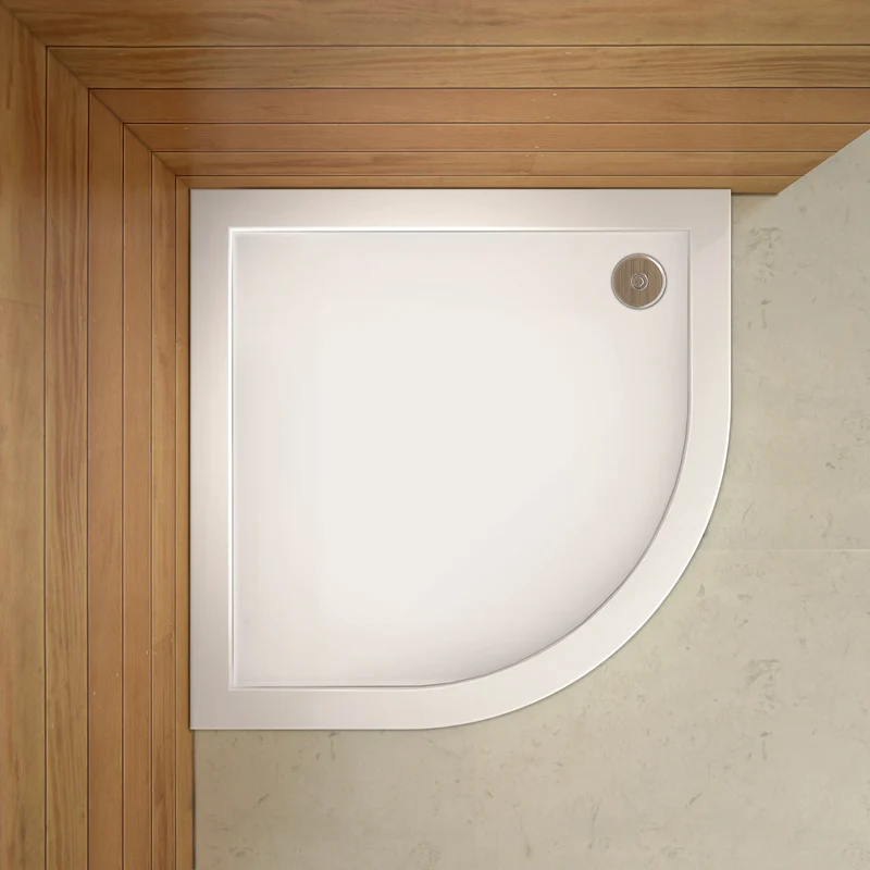 Aica receveur de douche 1/4 de cercle blanc, extra-plat, gel coat, avec le bonde de douche et le siphon 90cm