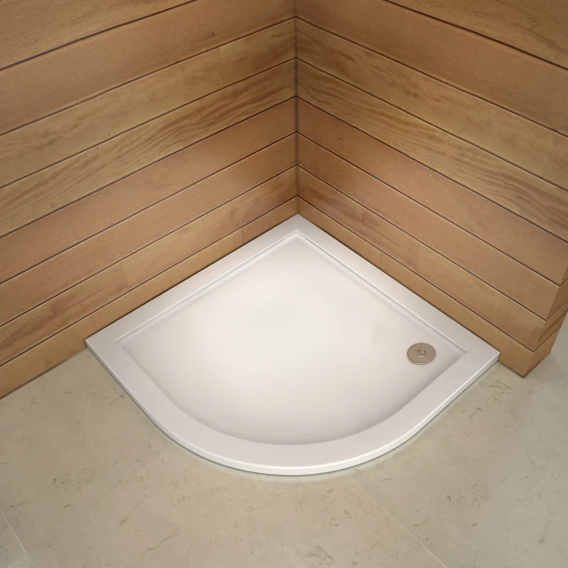 Aica receveur de douche 1/4 de cercle blanc, extra-plat, gel coat, avec le bonde de douche et le siphon 90cm