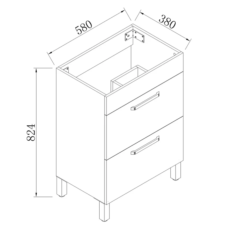 Ensemble de meubles de salle de bain, Meuble sous vasque sur pieds 2 tiroirs+Vasque+Miroir avec tablette