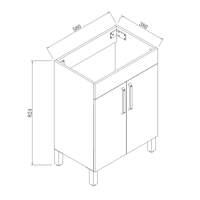 Ensemble de meubles de salle de bain, Meuble sous vasque sur pieds 2 portes, vasque céramique et cabinet miroir 60cm