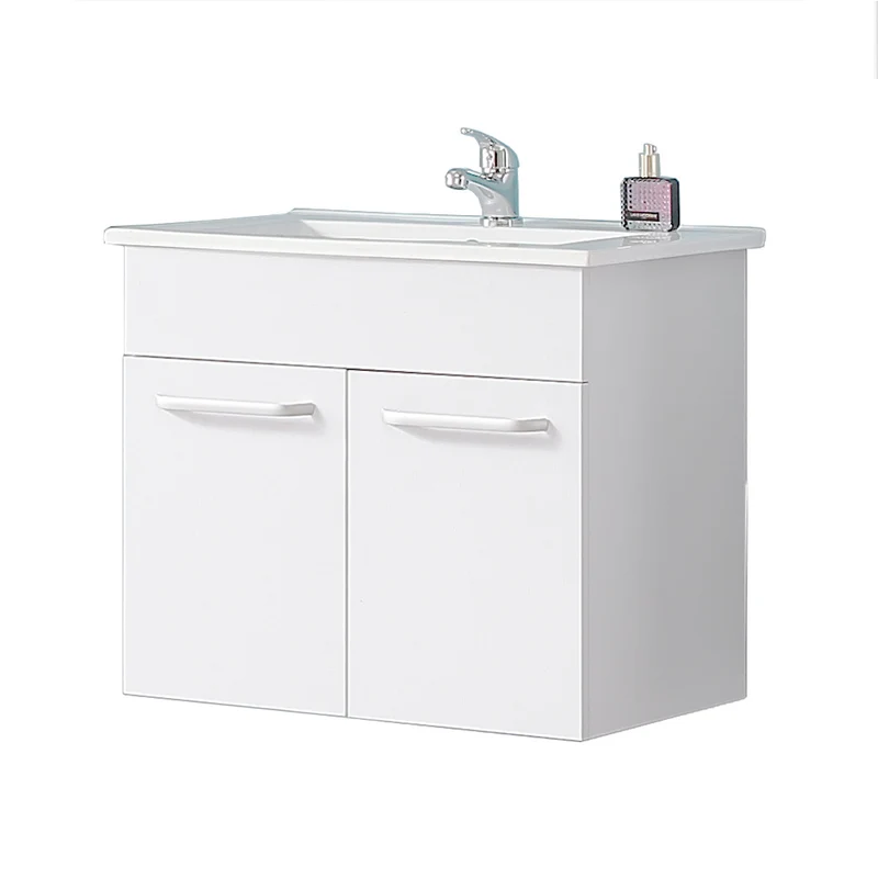 Ensemble de meubles de salle de bain, Meuble sous vasque à suspendre 2 portes, Vasque et Miroir avec tablette 60cm