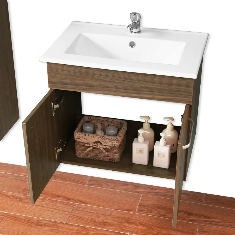Ensemble de meubles de salle de bain, Meuble sous vasque à suspendre 2 portes, Vasque et Miroir avec tablette 60cm