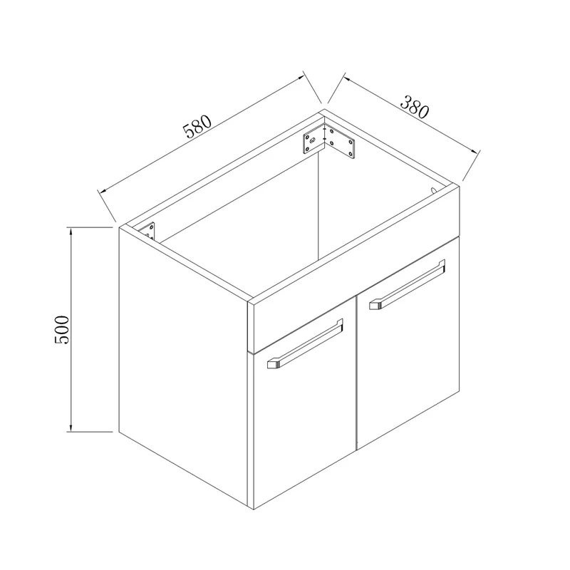 Ensemble de meubles de salle de bain, Meuble sous vasque à suspendre 2 portes, Vasque et Miroir avec tablette 60cm