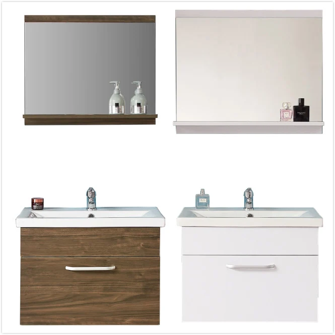 Ensemble de meubles de salle de bain, Meuble de rangement 1 tiroir 58 cm+Vasque en céramique+miroir avec tablette