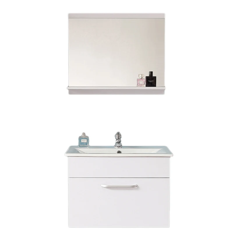 Ensemble de meubles de salle de bain, Meuble de rangement 1 tiroir 58 cm+Vasque en céramique+miroir avec tablette