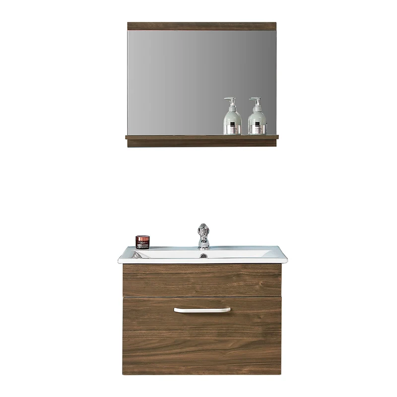Ensemble de meubles de salle de bain, Meuble de rangement 1 tiroir 58 cm+Vasque en céramique+miroir avec tablette
