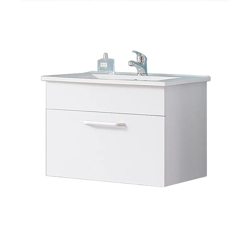 Ensemble de meubles de salle de bain, Meuble de rangement 1 tiroir 58 cm+Vasque en céramique+miroir avec tablette