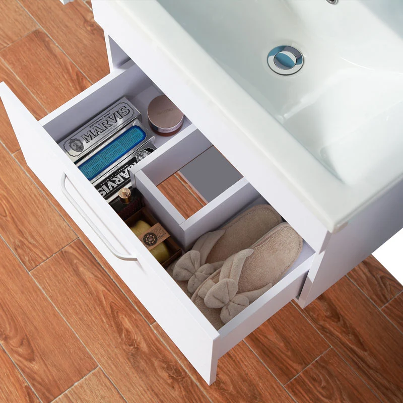 Ensemble de meubles de salle de bain, Meuble de rangement 1 tiroir 58 cm+Vasque en céramique+miroir avec tablette