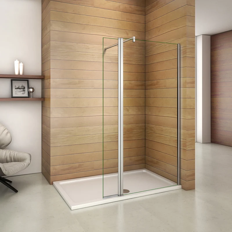 Aica paroi de douche à l'italienne avec une retour pivotante 30cm et barre de fixation 90cm, paroi de douche en verre anticalcaire