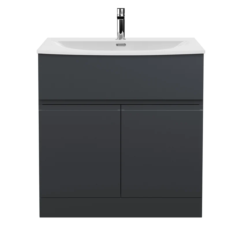 Urban 800mm Floor Standing 2 Door & 1 Drawer Vanity Unit & Curved Ceramic Basin - Soft Black Satin