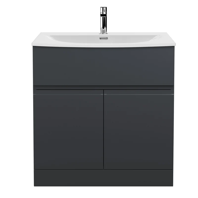 Urban 800mm Floor Standing 2 Door & 1 Drawer Vanity Unit & Curved Ceramic Basin - Soft Black Satin