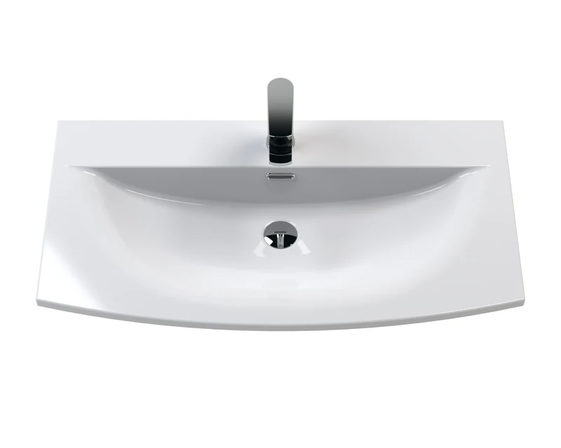 Urban 800mm Floor Standing 2 Door & 1 Drawer Vanity Unit & Curved Ceramic Basin - Soft Black Satin