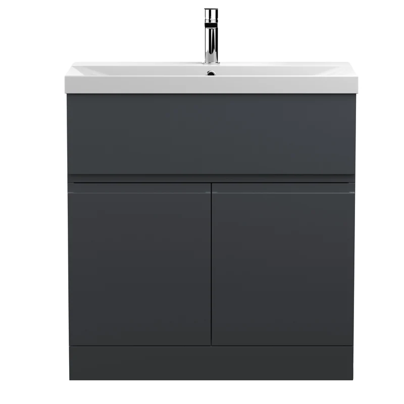 Urban 800mm Floor Standing 2 Door & 1 Drawer Vanity Unit & Thin Edge Ceramic Basin - Soft Black Satin