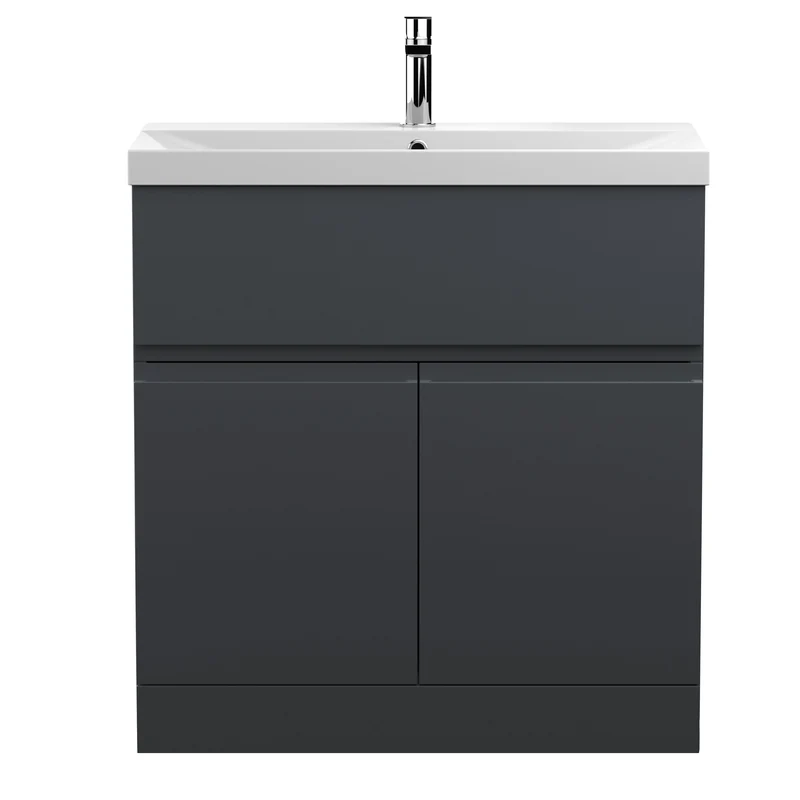 Urban 800mm Floor Standing 2 Door & 1 Drawer Vanity Unit & Thin Edge Ceramic Basin - Soft Black Satin
